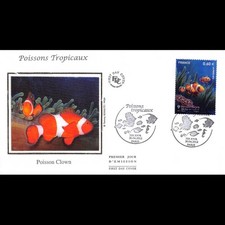 FDC soie - Poissons tropicaux, poisson clown, oblit 20/4/2012 Paris