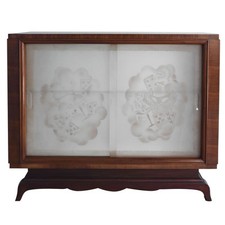 Bahut bar 1940 en acajou blond vitres sablées