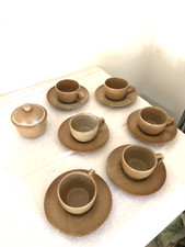 Service à café en grès Grès Village sucrier + 6 tasses et sous tasses