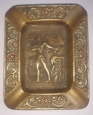 ancien cendrier rectangulaire sculpté en laiton - décor indien - INDE - fumeur
