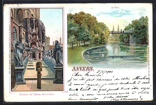 Lithographie anvers calvaire - lithographie, anvers,