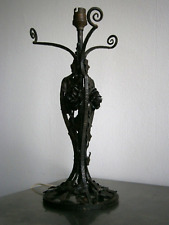 Grand Pied de lampe Art Déco Roses Fer forgé 1930 H.Chaine Luminaire Ancien