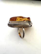 Vintage  Argent Sterling Bague Naturel Ambre