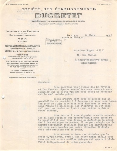1930 etab ducretet paris - , a