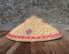 grand chapeau d'Asie rotin Vintage ethnique 41cm