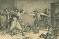 Dessin original ancien au crayon - Une rixe  Ernest MEISSONIER (1815-1891)