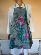 2)TABLIER DE CUISINE A BAVETTE VINTAGE FORME GEOMETRIQUE  MULTICOLOR FEMME NEUF