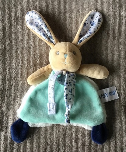 Doudou lapin beige bleu - lapin, poupi