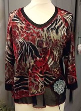 Haut top manche longues rouge noir beige :: vango :: taille 44