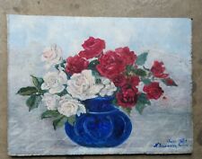 ANCIENNE PEINTURE  HUILE SUR CARTON BOUQUET DE FLEURS  SIGNEE