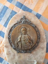 Bénitier Ancien Jésus Sacré Coeur Marbre Et Laiton