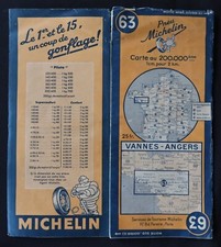 Carte MICHELIN 63 VANNES ANGERS BRETAGNE 1946 Guide Bibendum pneu tyre map