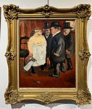 Tableau Fauve ancien caricature haut de forme Scène De Maison Close, Circa 1910