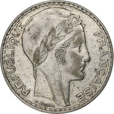 France, 20 Francs, Turin, 1933, Paris, Rameaux courts, Argent, TTB+