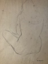 Beau Dessin Originale de  Nicolas POLIAKOFF Nu Femme Cubisme Crayon 1950 Ancien