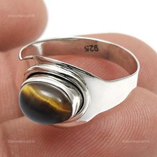 Bague Art Déco Ethnique En Œil De Tigre Du Chakra Sacral En Argent Massif 925