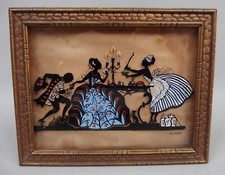 petit cadre fixé sous verre art déco scène romantique signé P. CASIEZ