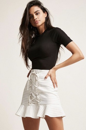 Pinstripe lace skirt - lace-up,