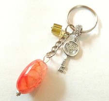 Porte Clé / Bijou de sac Agate Orange + Clé strass + cube cristal