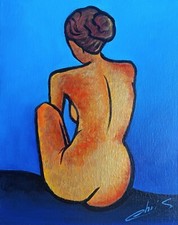 TABLEAU PEINTURE TOILE PORTRAIT FEMME NU STYLE MATISSE ART ORIGINAL SIGNÉ CHRISK