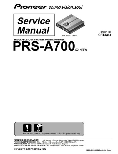 Service manuel instructions - service, d'instructions