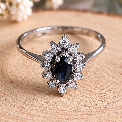 Bague saphir zircon - et, sertie