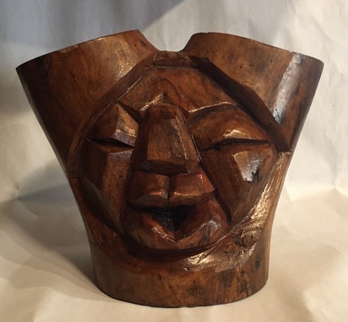 Vintage wood hand carved face - vintage,