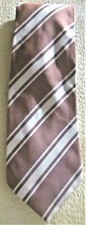 * CRAVATE EN SOIE * MAG'ONE * RAYURES * MARRON CLAIR ET BLANC *