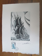 TAAF grande Gravure Lithographie  voilier Fortune 1228/1500 Signé Haley 137 1988