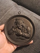 Ancienne Plaque Medaillon Fonte De Fer 19ème Napoléon III Decor Personnage 