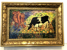 Louis Latapie - Huile sur papier marouflé sur toile signée - Deux vaches au pré