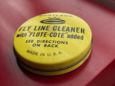 Ancienne boîte Cortland avec nettoyant pour soie pêche à la mouche au moulinet