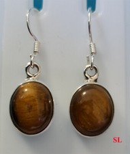 Boucle d'oreilles en Oeil de Tigre pierre naturelle forme ronde en agent 925