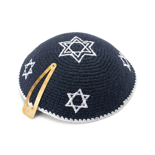 Kippa coton tricoté - tricoté, minuit