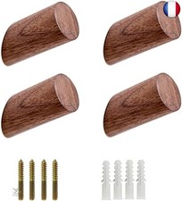 Trsnzul Porte Manteau Mural en Bois de Noyer Massif - 4 Pièces Crochet Naturel 