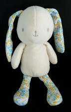 *. DOUDOU PELUCHE KLORANE LAPIN BLANC ECRU BLANC BLEU JAUNE FLEUR EXCELLENT ETAT