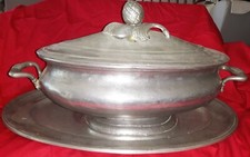 RARE!!! Soupière ovale en étain et son présentoir Poinçon a la "rose"38 cm 4,4kg