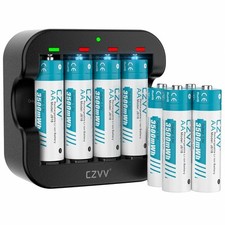 Piles Rechargeables Lithium AA 15V - Chargeur avec 8 Pack Accu Haute Capacité...