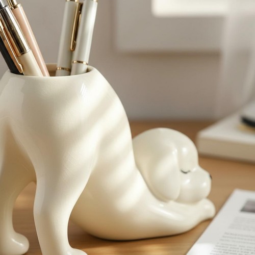 Porte stylos chien blanc - chien,