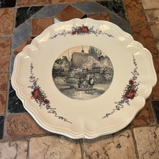 SARREGUEMINES Plat à Tarte en faïence à décor "Obernai" par Henri Loux 30 Cm