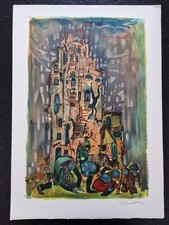 Pierre Cadiou Lithographie en couleurs illustrations Georges Brassens estampe