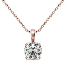 Collier pendentif diamant or rose coupe ronde 2 carats cultivé en...