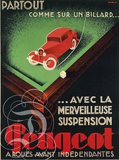 REPRO DECO AFFICHE PEUGEOT SUSPENSION BILLARD VOITURE SUR PAPIER 310 OU 190 GRS