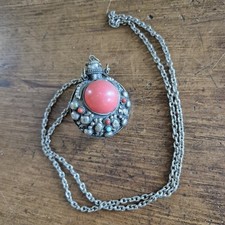 Collier ancien victorien 19ème flacon de parfum vinaigrette pierres précieuses