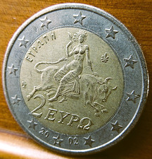 PIECE 2 EURO GRECE Couronne fautée  2002 BELLE FRAPPE SUOMI
