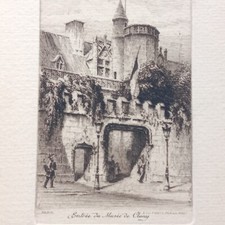 PARIS Eau-forte 1900 Charles PINET 1867 1932 Entrée du Musée de CLUNY