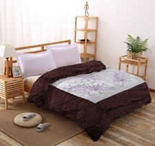 Indien Satin Couvre Lit Couverture Reine Motif Floral Marron Couleur Matelassé