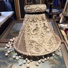 ancien abat jour de lampe en tissus broderie epoque 1900