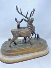 Bronze Animalier Cerf & Biche Statue Statuette Socle Marbre XIX EME 
