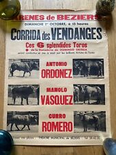 Ancienne affiche publicitaire corrida des vendanges ARENES DE BEZIERS